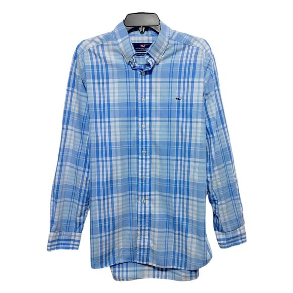 Vineyard Vines Blue Plaid Slim Fit Whale Button Down Shirt Men's Size Large - Picture 13 of 14